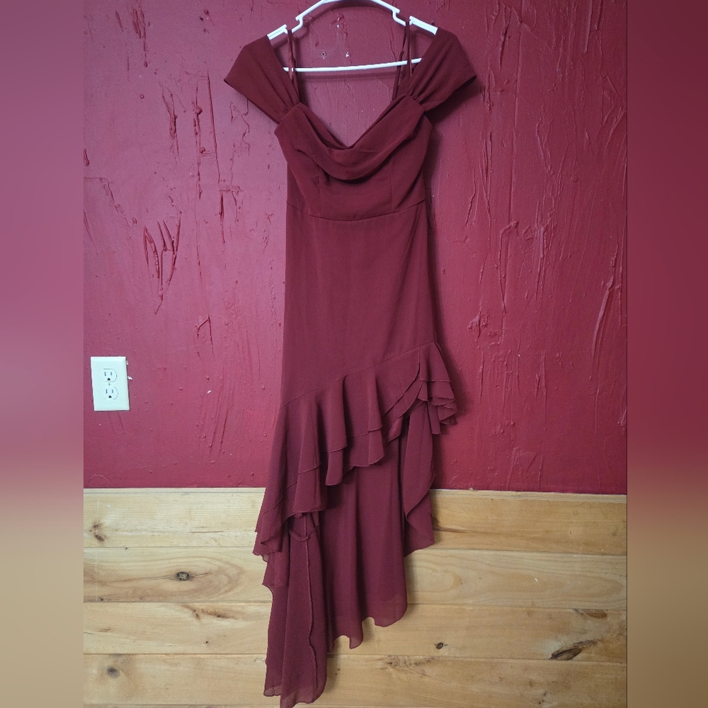City Studio Asymmetrical Burgundy Dress